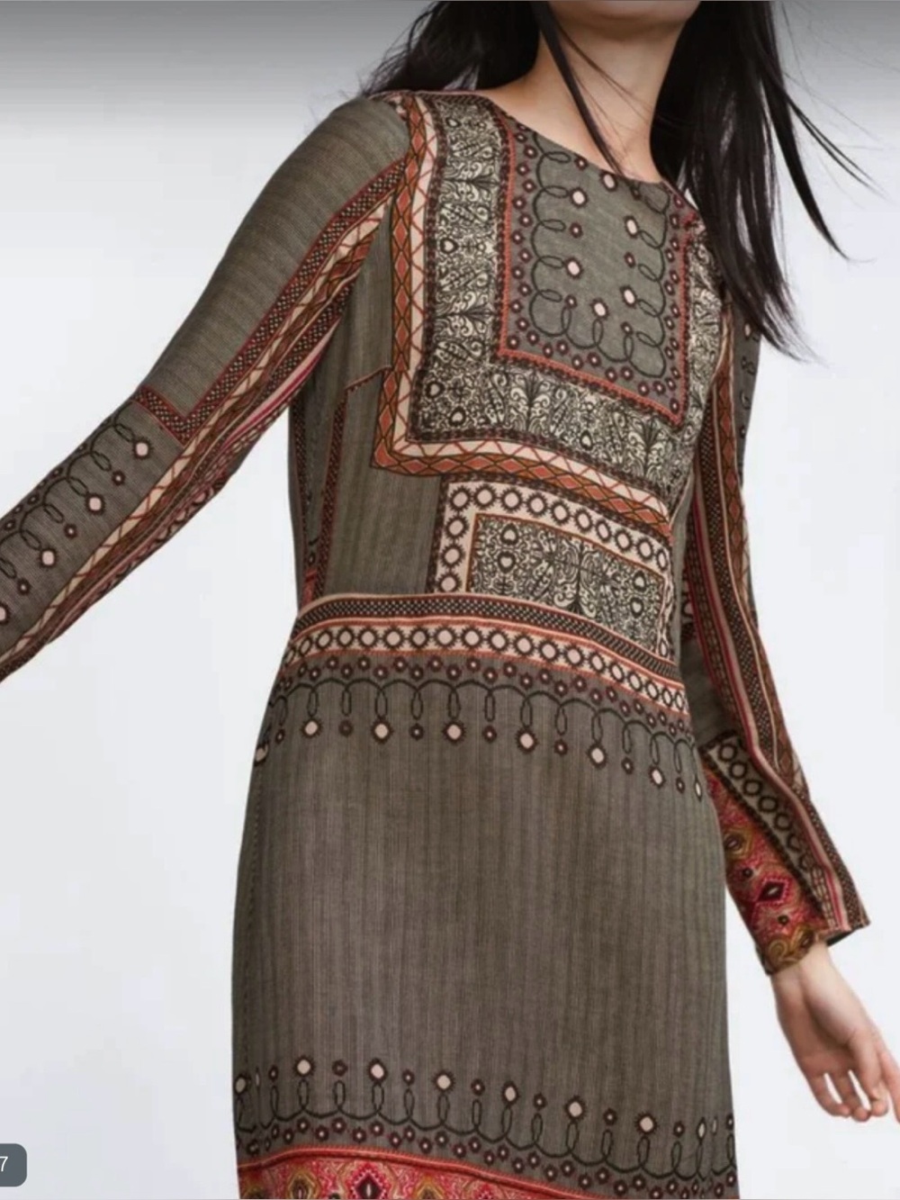 Zara Taupe and Rust Printed Boho Tunic Dress